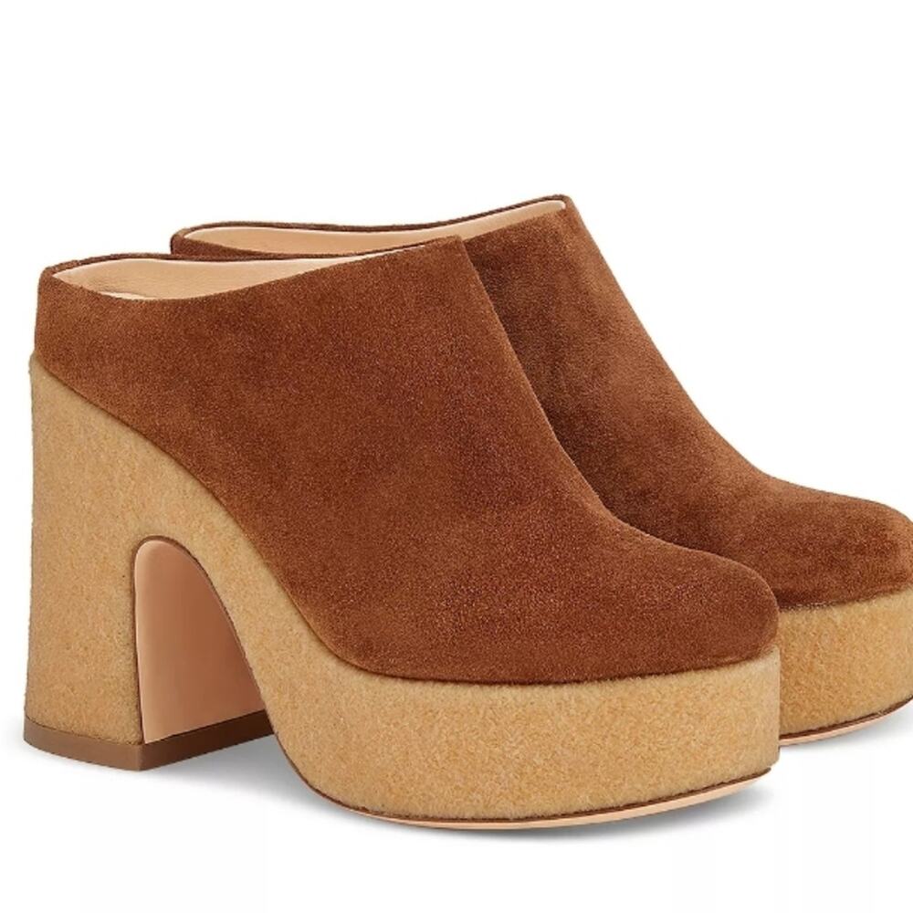 AGL Sista Platform Mule Leather Cognac Brown Slip On Heels Si